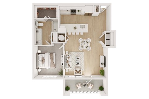 Floor plan for 1 bed, 1 bath, 907 sqft